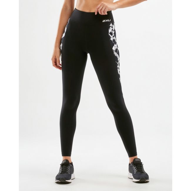 2XU - colanti compresie lungi pentru femei Fitness HI Rise Compression Tights - negru alb