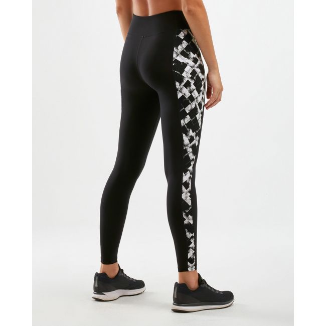 2XU - colanti compresie lungi pentru femei Fitness HI Rise Compression Tights - negru alb