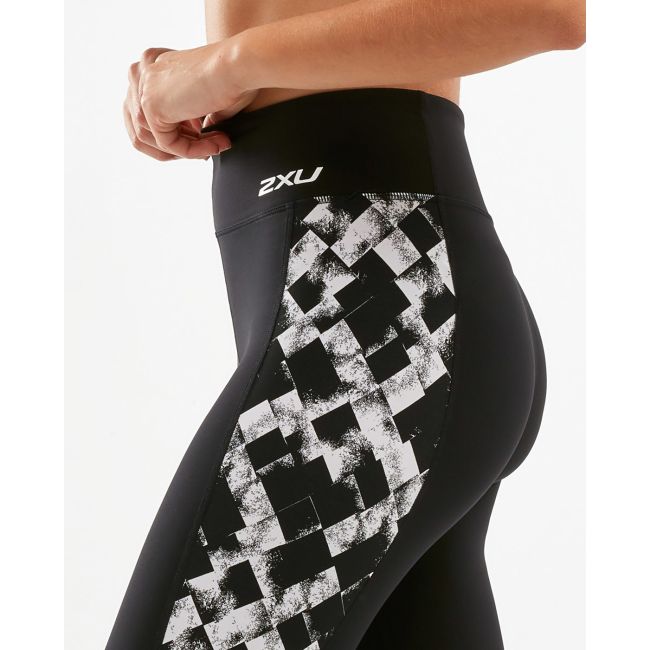 2XU - colanti compresie lungi pentru femei Fitness HI Rise Compression Tights - negru alb