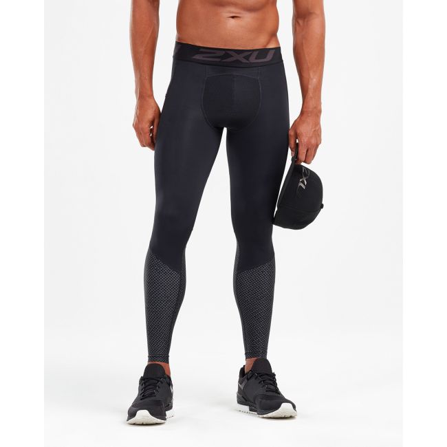 2XU - colanti lungi compresie barbati cu buzunar Compression Accelerate with Storage - negru gri albastru