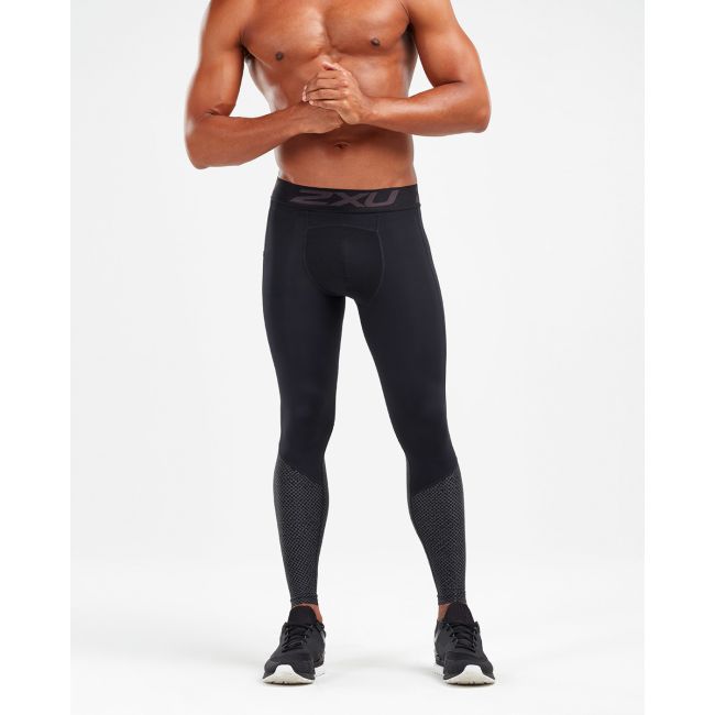 2XU - colanti lungi compresie barbati cu buzunar Compression Accelerate with Storage - negru gri albastru