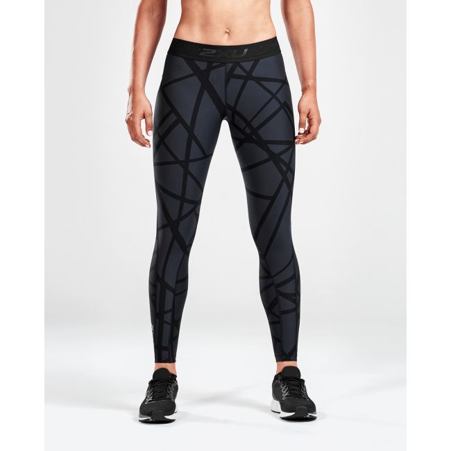 2XU colanti compresie lungi femei Print Accelerate Compression tights - gri inchis negru