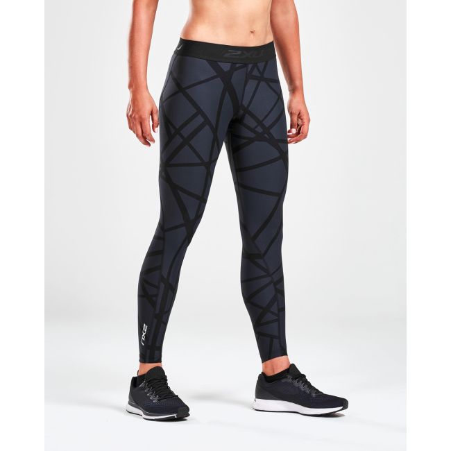 2XU colanti compresie lungi femei Print Accelerate Compression tights - gri inchis negru