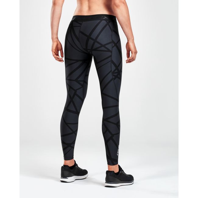 2XU colanti compresie lungi femei Print Accelerate Compression tights - gri inchis negru