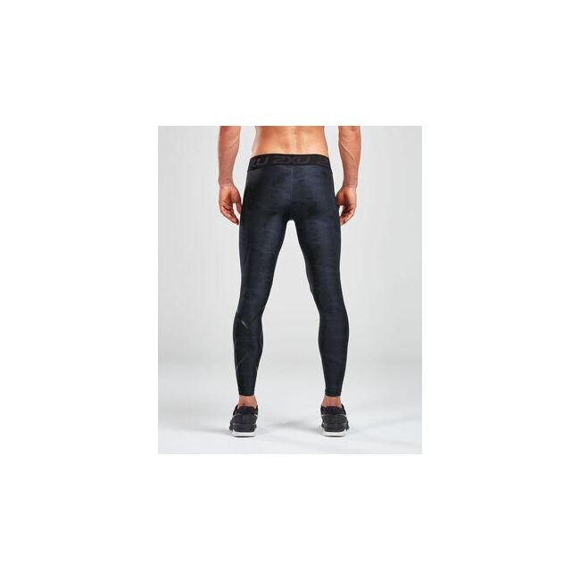 2XU colanti lungi compresie barbati Compression Accelerate Print - negru albastru Ashphalt Maratime Blue