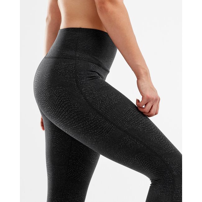 2XU - Colanti compresie cu talie inalta pentru femei Print Fitness Hi-Rise Comp Tight - gri inchis argintiu