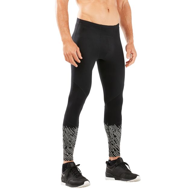 2XU - Colanti compresie iarna pentru barbati cu elemente reflectorizante Wind Defence winter Compression Tights - negru argintiu reflexiv
