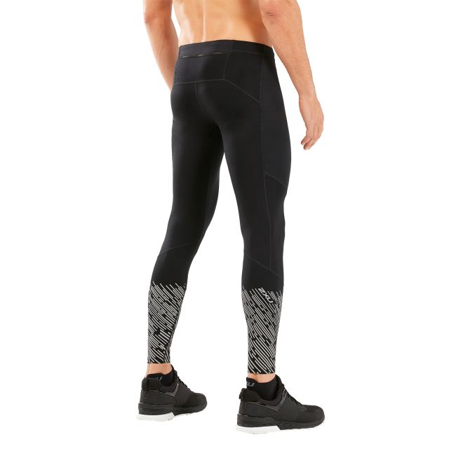 2XU - Colanti compresie iarna pentru barbati cu elemente reflectorizante Wind Defence winter Compression Tights - negru argintiu reflexiv
