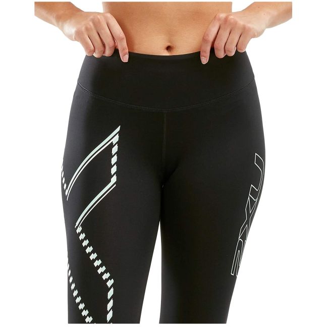 2XU - Colanti de compresie femei talie medie Mid-Rise Compression Tight - Negru alb verde