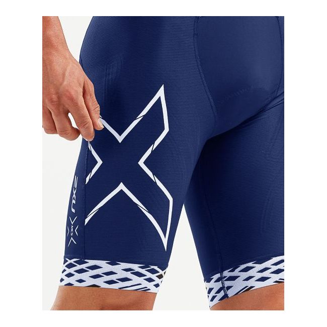 2XU - Costum triathlon barbati Compression Full Zip sleeveless Trisuit - albastru navy dungi alb