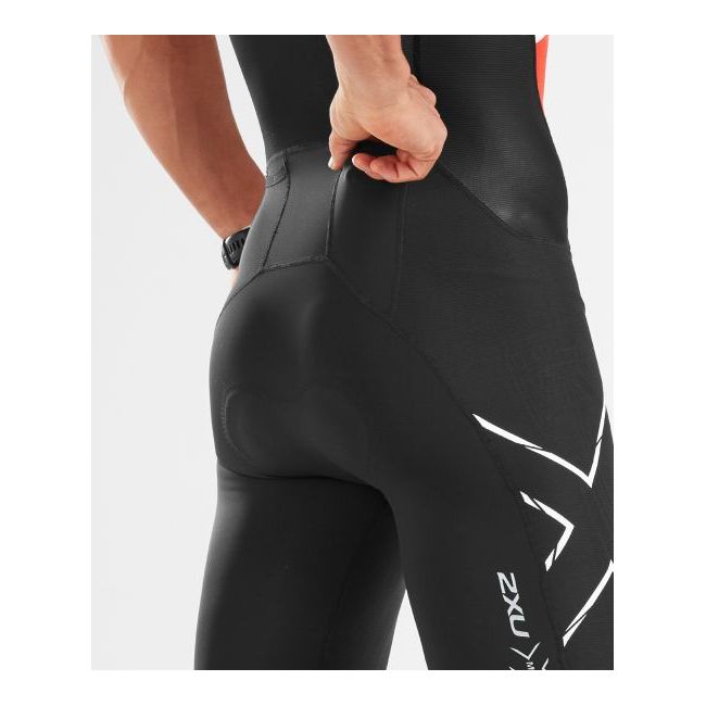 2XU - Costum triathlon barbati Compression Full Zip sleeveless Trisuit - negru dungi alb rosu
