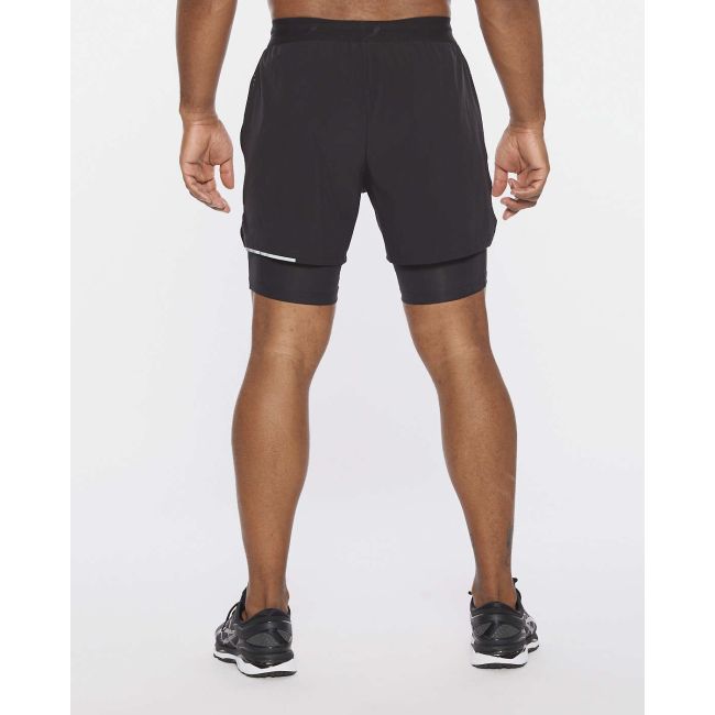 2XU - Pantaloni scurti de alergare pentru barbati 2-in-1 XVENT 5 inch - negru argintiu reflexiv