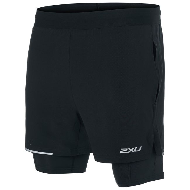 2XU - Pantaloni scurti de alergare pentru barbati 2-in-1 XVENT 5 inch - negru argintiu reflexiv