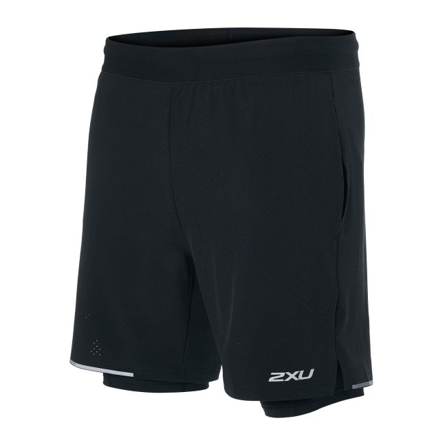2XU - Pantaloni scurti de alergare pentru barbati 2-in-1 XVENT 7 inch - negru argintiu reflexiv