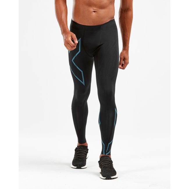 2XU - colanti lungi compresie barbati cu buzunar spate Compression Run MCS - negru albastru corsair