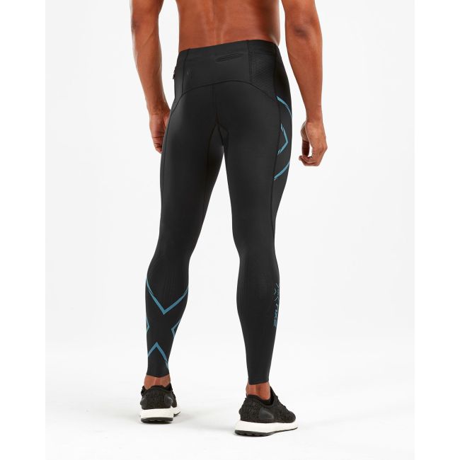 2XU - colanti lungi compresie barbati cu buzunar spate Compression Run MCS - negru albastru corsair