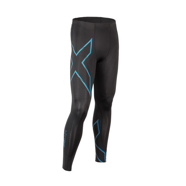 2XU - colanti lungi compresie barbati cu buzunar spate Compression Run MCS - negru albastru corsair