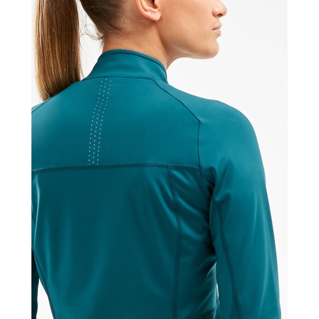 2XU - jacheta waterproof femei Pursuit Thermal Hybrid - albastru verde teal reflectorizant
