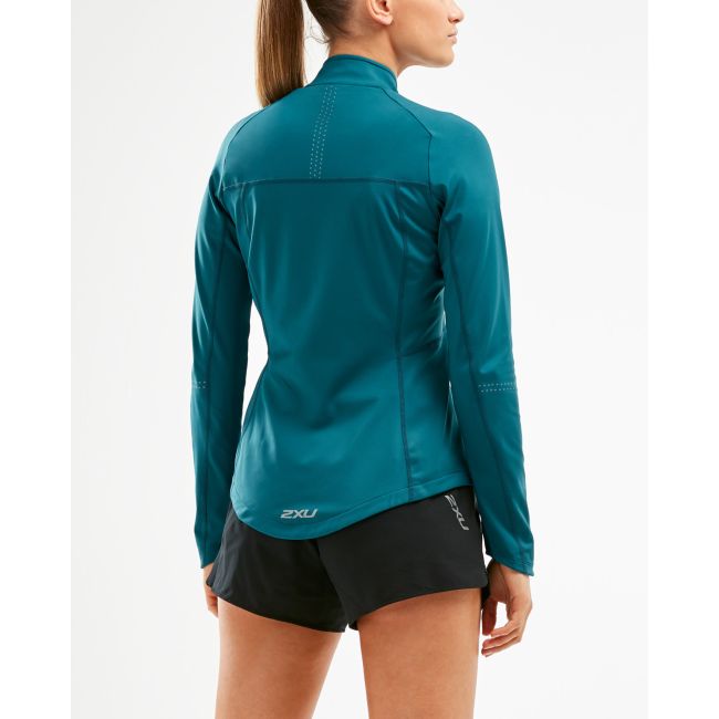 2XU - jacheta waterproof femei Pursuit Thermal Hybrid - albastru verde teal reflectorizant