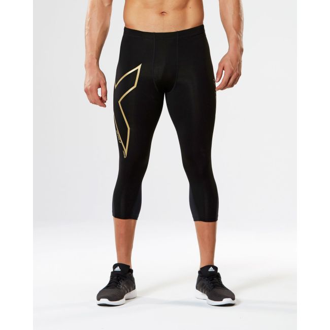 2XU colanti lungi compresie barbati Compression Merino Elite Thermal 3/4 - negru auriu