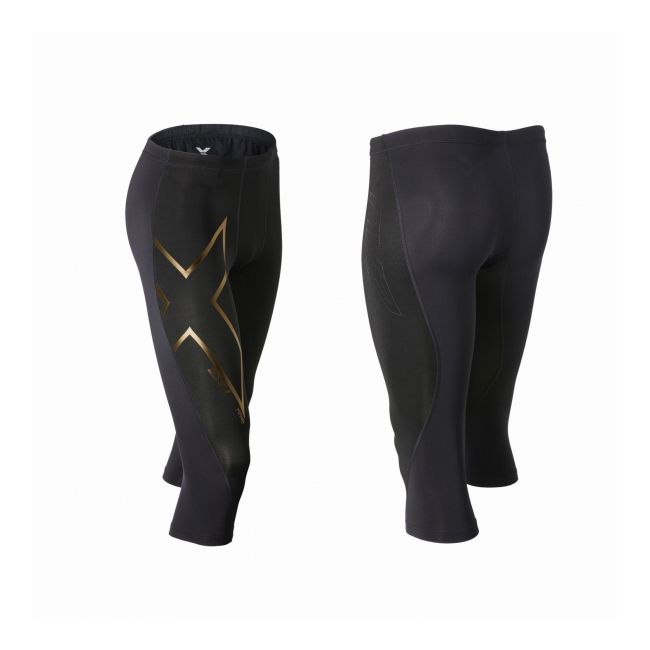 2XU colanti lungi compresie barbati Compression Merino Elite Thermal 3/4 - negru auriu