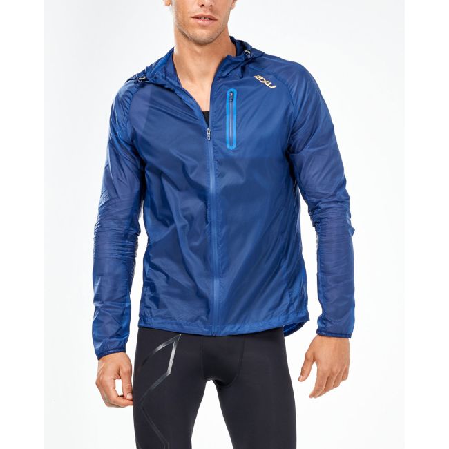 2XU - Jacheta alergare barbati GHST Phantom Jacket - albastru Navy auriu