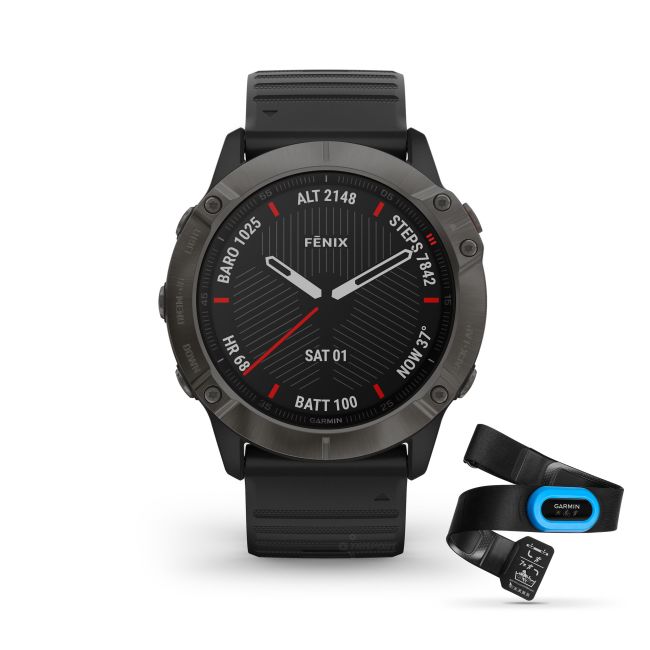 Garmin Fenix 6x Sapphire Carbon Grey DLC - HRM-Tri bundle