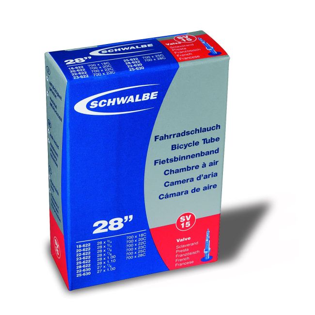 Schwalbe - camera bicicleta 28" - SV15 - 28x0.75 -> 28x0.90 - 18-622 -> 25-630 - 700x18c -> 700x28c - valva presta 50 mm