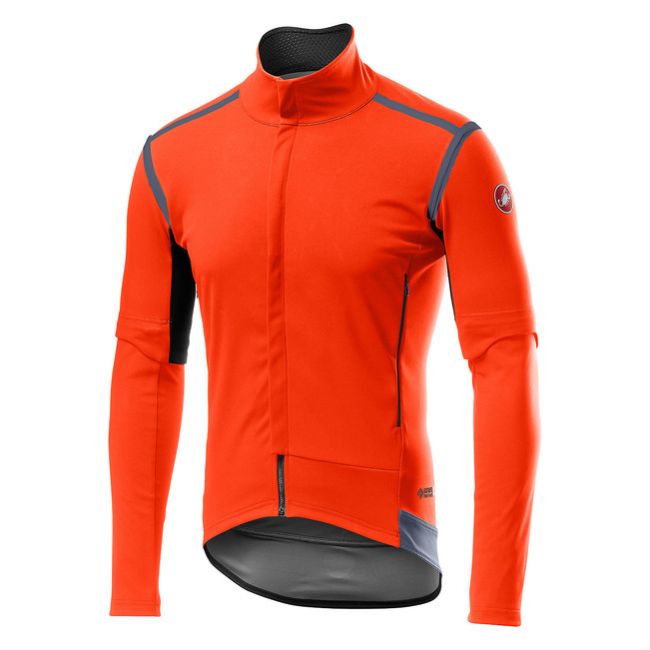 Castelli - Jacheta ciclism vreme rece 2 in 1 cu maneci detasabile, Perfetto Ros Convertible - Portocaliu negru gri