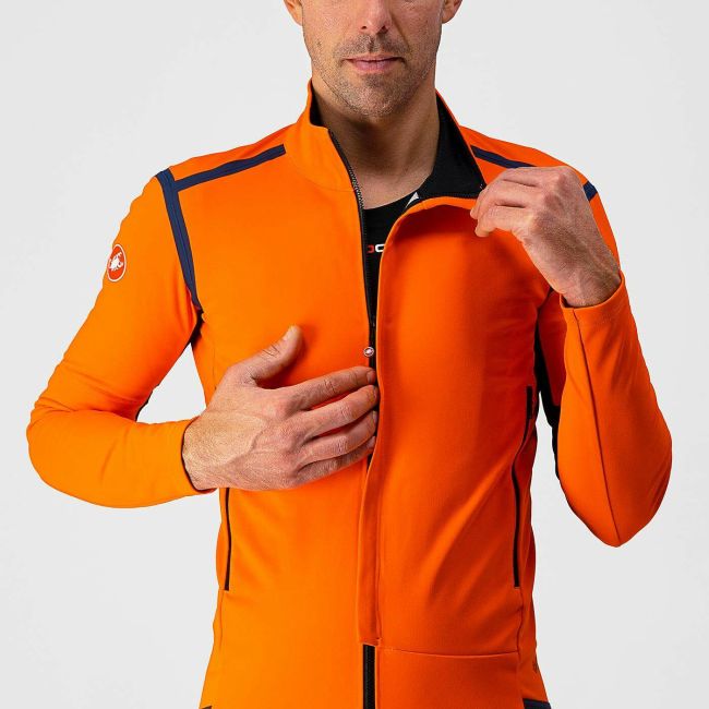 Castelli - Jacheta ciclism vreme rece 2 in 1 cu maneci detasabile, Perfetto Ros Convertible - Portocaliu negru gri