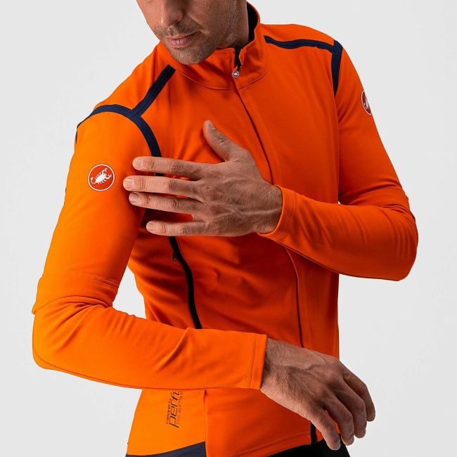 Castelli - Jacheta ciclism vreme rece 2 in 1 cu maneci detasabile, Perfetto Ros Convertible - Portocaliu negru gri