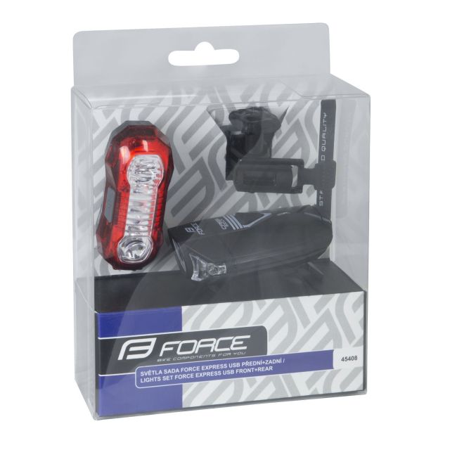 Force - Set lumini pentru bicicleta (far + stop) Force Express USB - negru