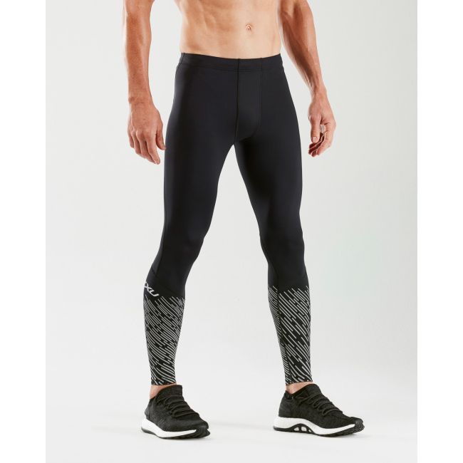 2XU - Colanti compresie pentru barbati cu elemente reflectorizante Reflect Run Compression Tights - negru