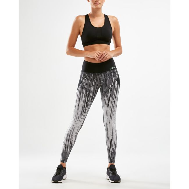 2XU - Colanti de compresie cu talie medie pentru femei Mid Panel Compression Tights - negru-menta