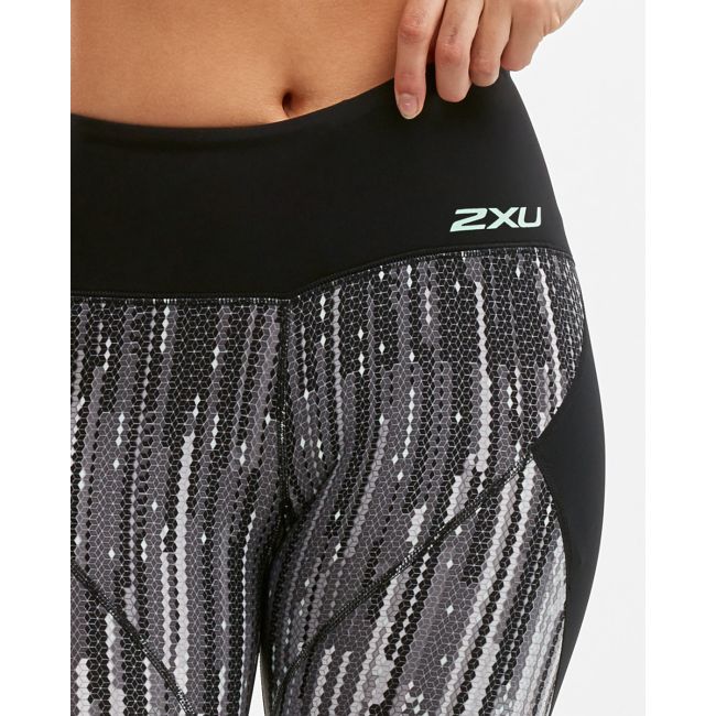 2XU - Colanti de compresie cu talie medie pentru femei Mid Panel Compression Tights - negru-menta