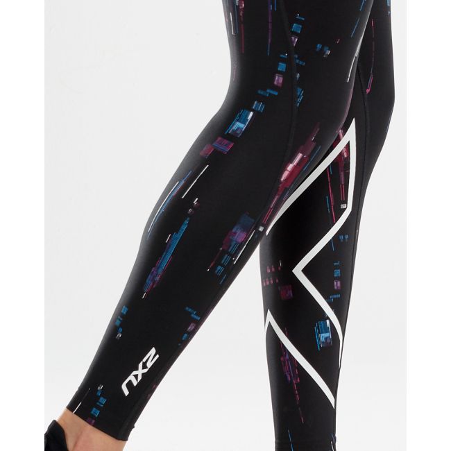 2XU - Colanti de compresie cu talie medie pentru femei Print Mid-Rise Comp Tights - negru