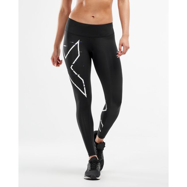 2XU - Colanti de compresie femei talie medie Mid-Rise Compression Tight - Negru - Mov