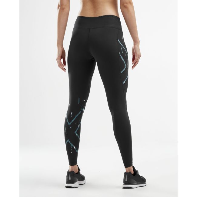 2XU - Colanti de compresie femei talie medie Mid-Rise Compression Tight - negru-albastru