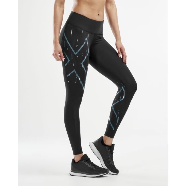 2XU - Colanti de compresie femei talie medie Mid-Rise Compression Tight - negru-albastru