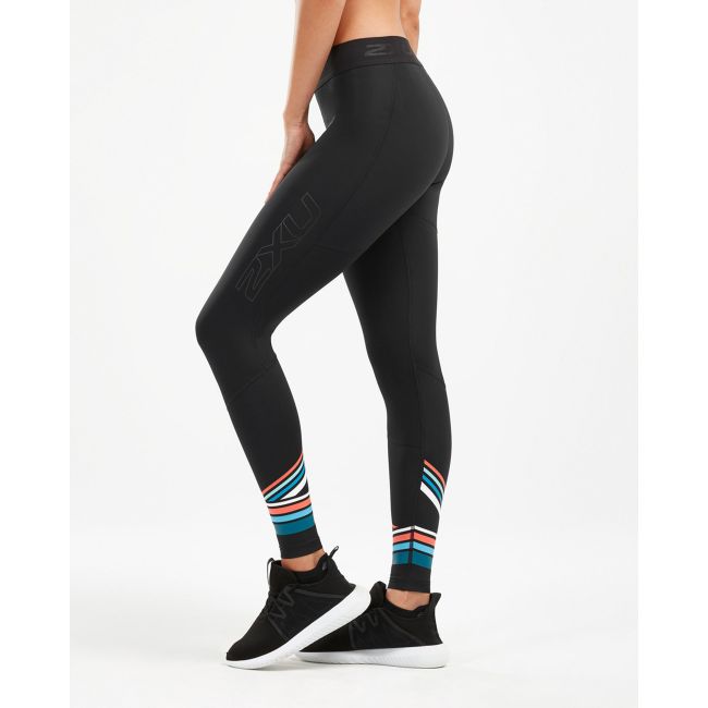 2XU - Colanti de compresie pentru femei (cu buzunar) Accel Comp Tights with Storage  - negru-albastru