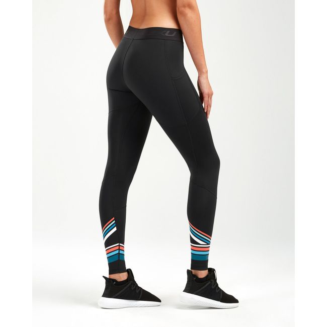 2XU - Colanti de compresie pentru femei (cu buzunar) Accel Comp Tights with Storage  - negru-albastru