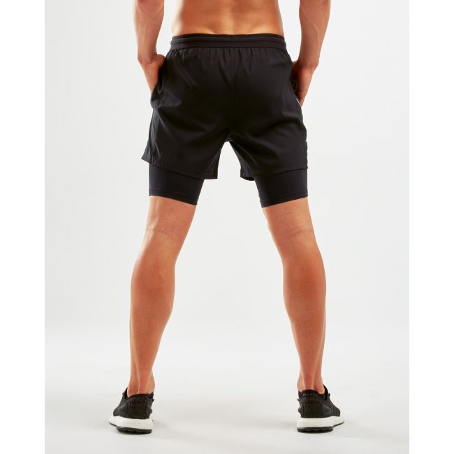 2XU - Pantaloni scurti de alergare pentru barbati XVENT 5" 2 in 1 Compression Short - negri argintiu reflectorizant
