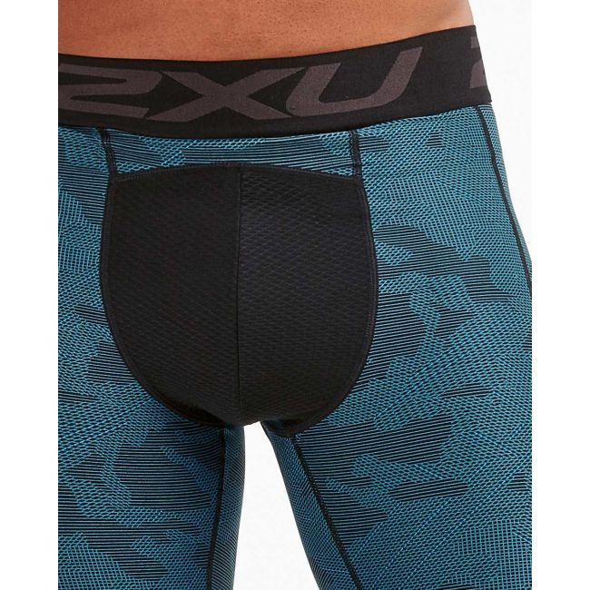 2XU - Pantaloni scurti de compresie pentru barbati Print Accelerate Compression Shorts - negru-verde