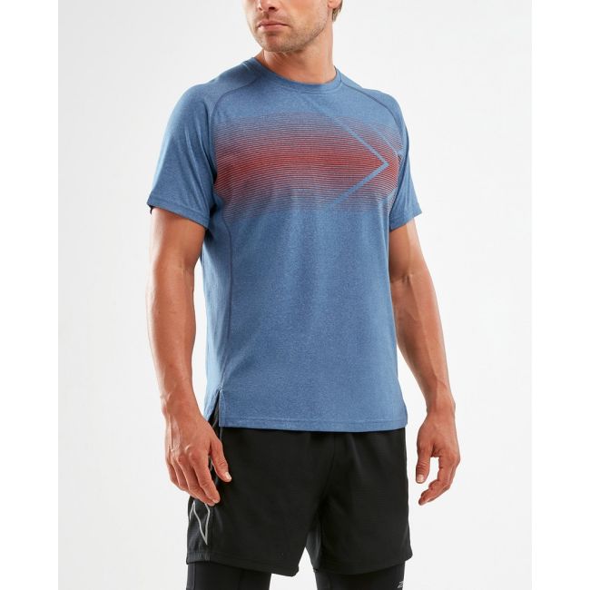 2XU - Tricou tehnic antrenament cu maneca scurta barbati Training SS Tee Stellar-terra - albastru portocaliu