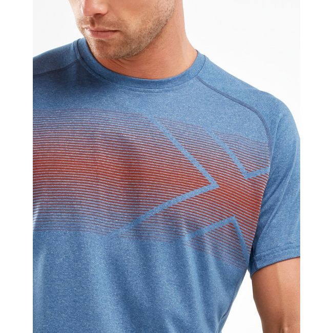 2XU - Tricou tehnic antrenament cu maneca scurta barbati Training SS Tee Stellar-terra - albastru portocaliu