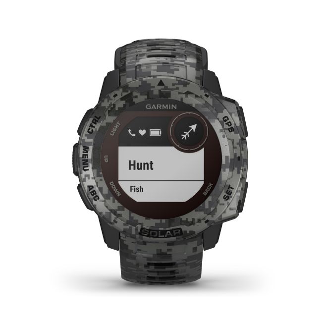 Garmin - Instinct Solar Camo edition - Graphite - ceas inteligent cu GPS cu functii avansate pentru sport si incarcare solara