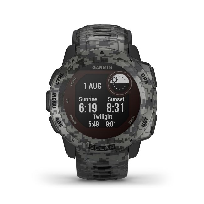 Garmin - Instinct Solar Camo edition - Graphite - ceas inteligent cu GPS cu functii avansate pentru sport si incarcare solara