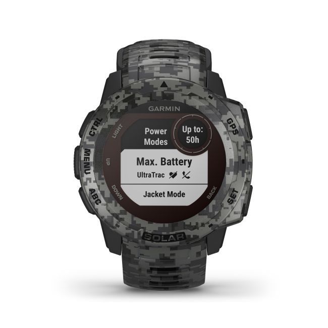 Garmin - Instinct Solar Camo edition - Graphite - ceas inteligent cu GPS cu functii avansate pentru sport si incarcare solara