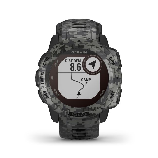 Garmin - Instinct Solar Camo edition - Graphite - ceas inteligent cu GPS cu functii avansate pentru sport si incarcare solara