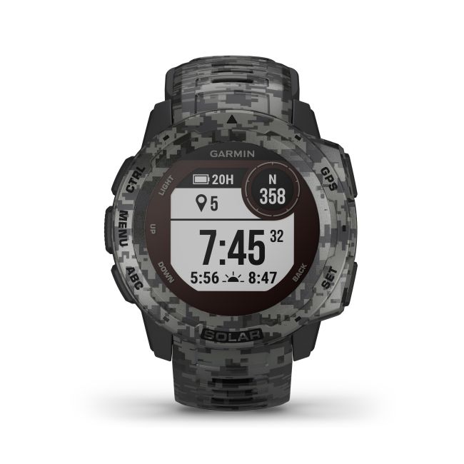 Garmin - Instinct Solar Camo edition - Graphite - ceas inteligent cu GPS cu functii avansate pentru sport si incarcare solara
